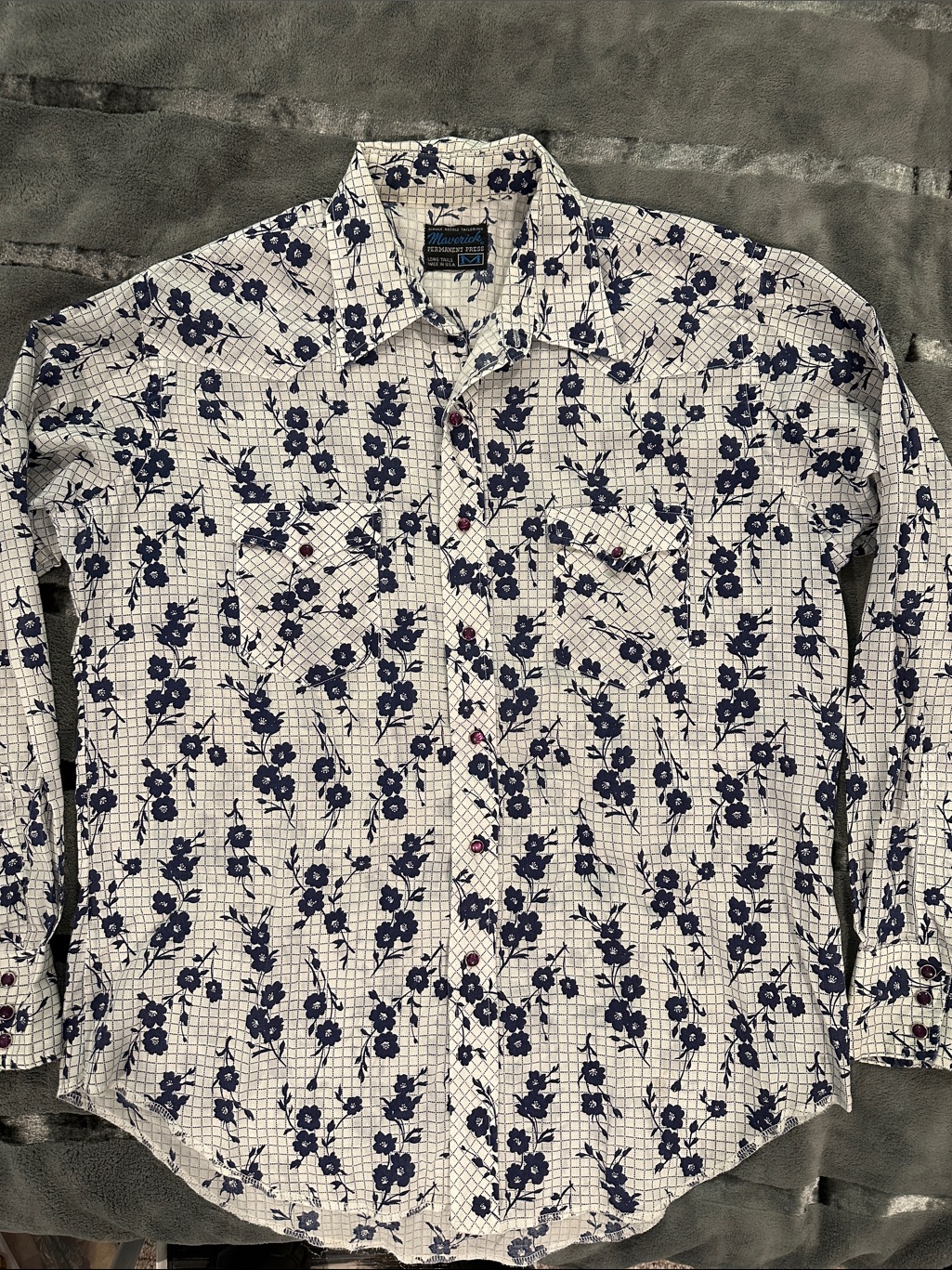 Vintage Maverick Floral Print Long-Sleeve Western Shirt W/ Pearl Snaps